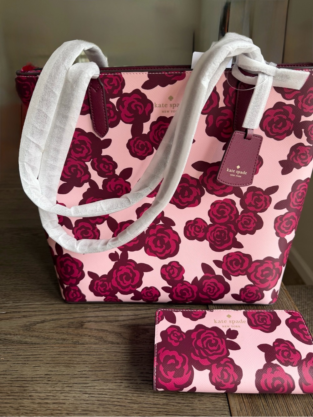 kate spade Brynn Tote with Berry Rose Print and Matching Wallet